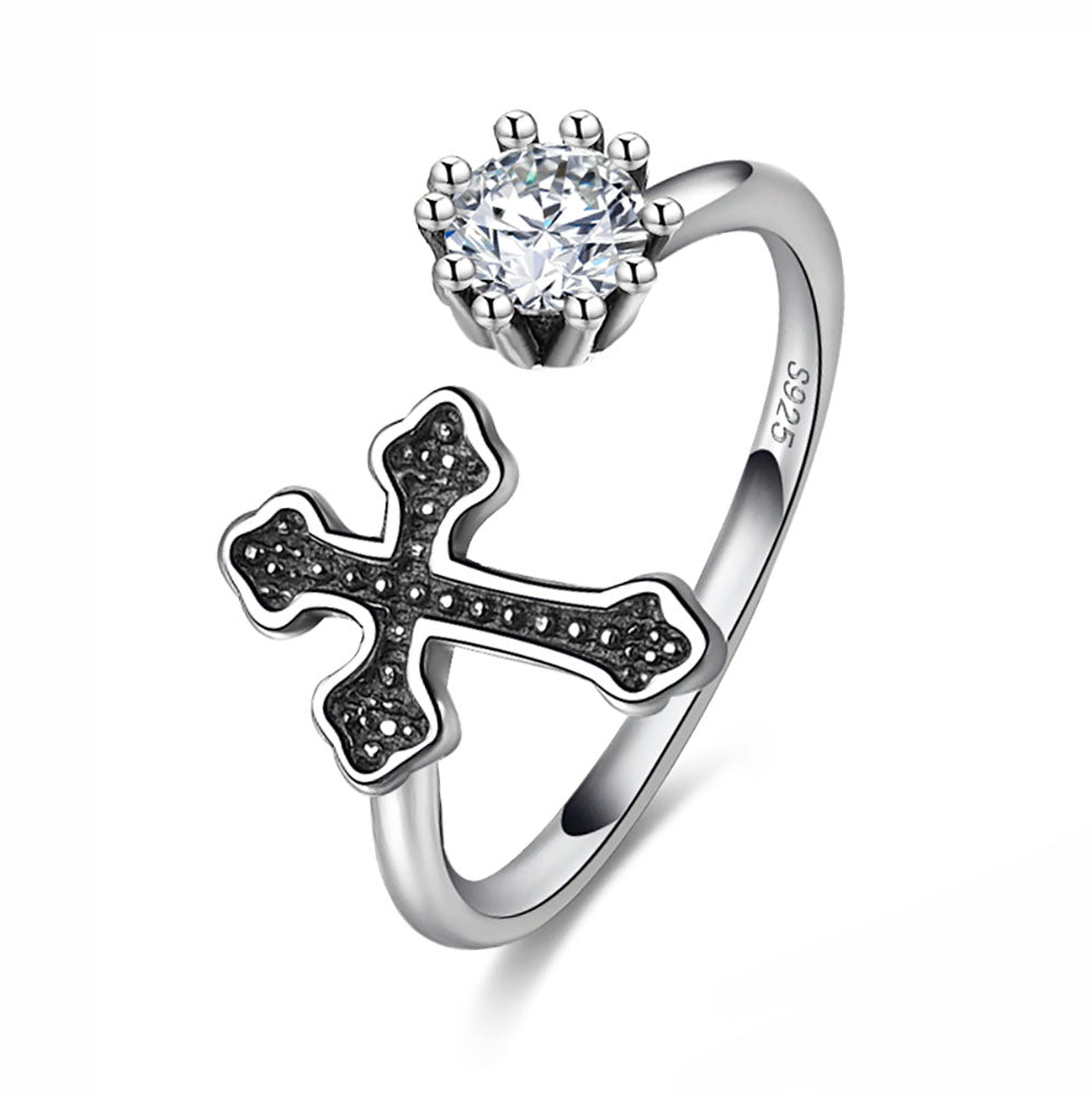 Black Cross Ring for Women Adjustable Sterling SIlver CZ Ginger Lyne Collection Fashion Jewlery