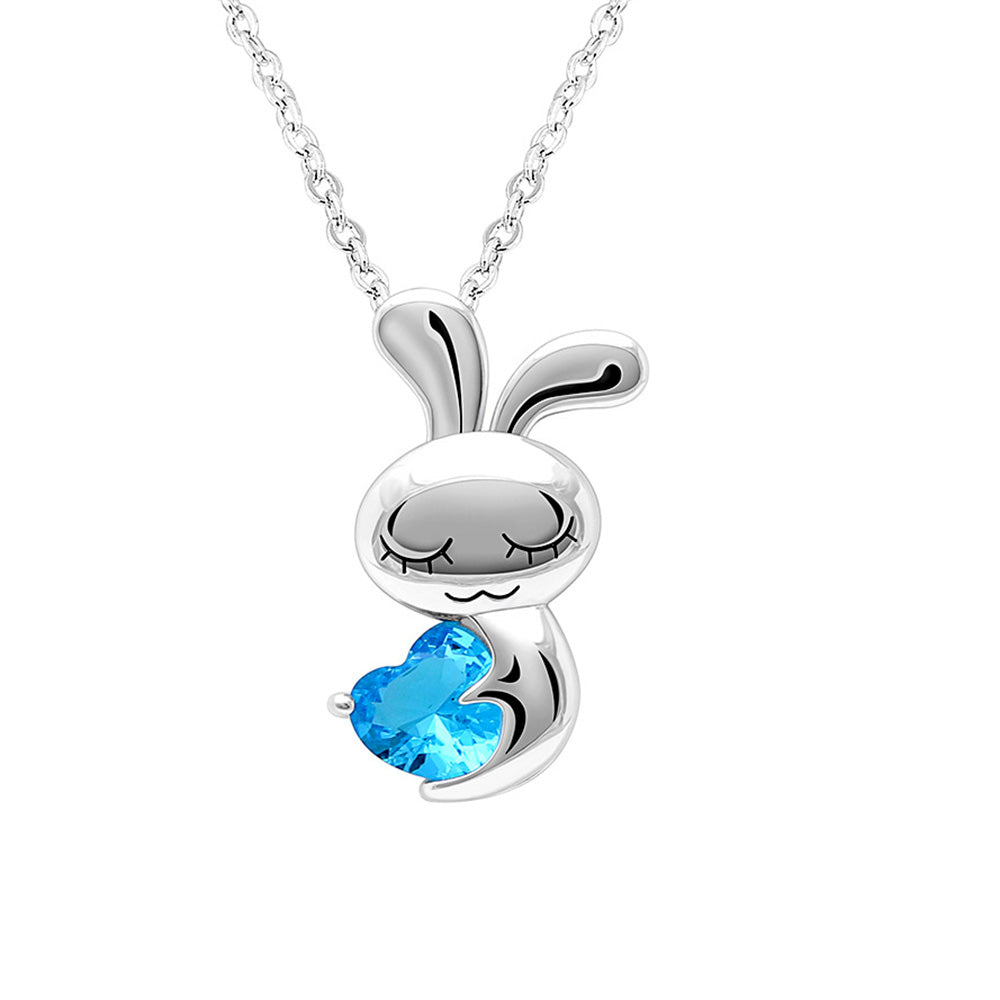 Bunny Love Necklace Sterling Silver Heart Blue Cz Womens Ginger Lyne Collection