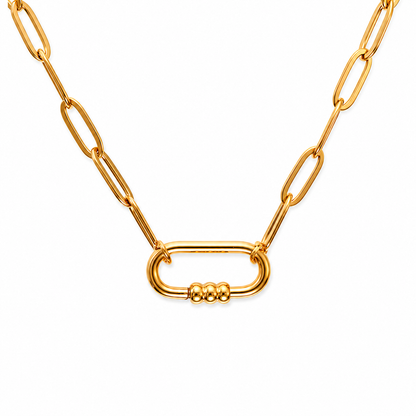 Carabiner Charm Holder Necklace for Women by Ginger Lyne Paperclip Chain 18KT Gold Plated Stainless Steel 18-20" - Gold-PaperclipChain/Rect 3 Bead CH