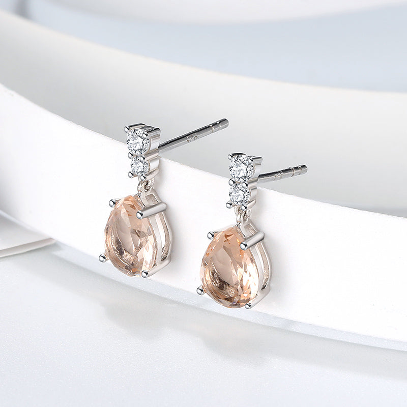 Drop Stud Earrings for Women Champagne Pear Cz Sterling Silver Ginger Lyne Collection