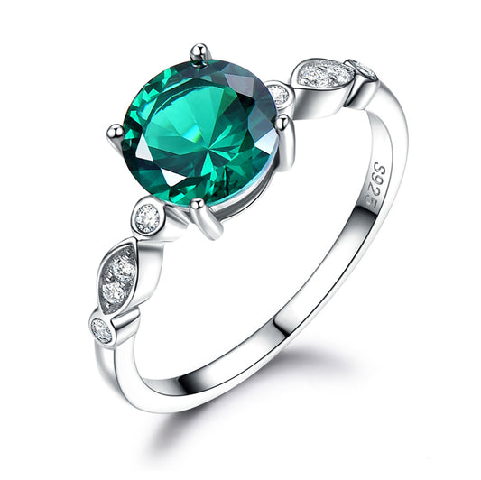 EngagementRingforWomenRoundBirthstoneEmeraldSterlingSilverGingerLyneCollection_Green-1