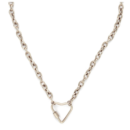 CarabinerCharmHolderNecklaceforWomenbyGingerLyneOChainSilverStainlessSteel18-20"_Silver-OChain/HeartCH-1