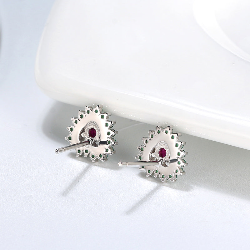 Red Cubic Zirconia Heart Stud Earrings for Women Sterling Silver 9.5mm Gift for Her by Ginger Lyne - Red