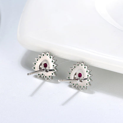 Red Cubic Zirconia Heart Stud Earrings for Women Sterling Silver 9.5mm Gift for Her by Ginger Lyne - Red