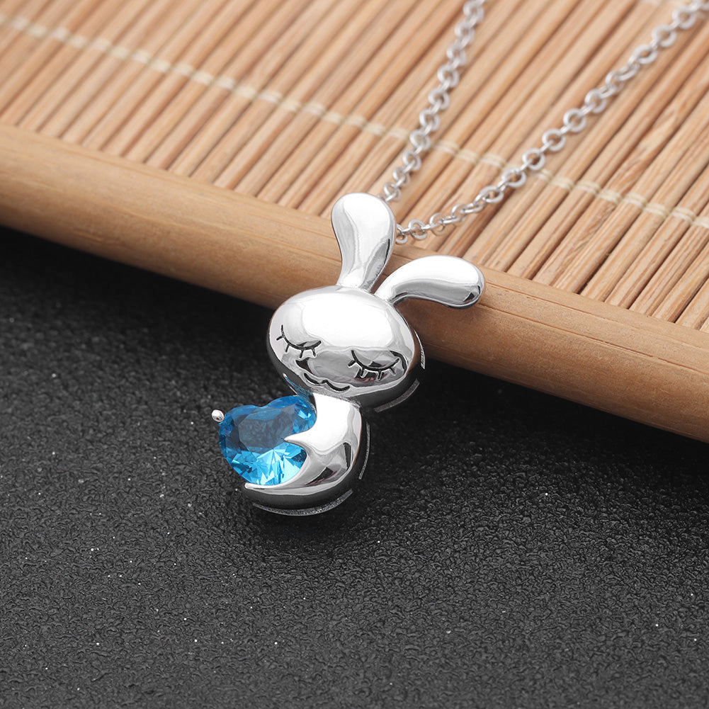 Bunny Love Necklace Sterling Silver Heart Blue Cz Womens Ginger Lyne Collection