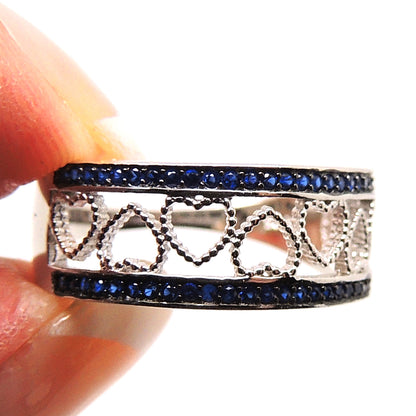Lacy Hearts Band Ring Sterling Silver Blue Cz Womens Ginger Lyne Collection Size 6