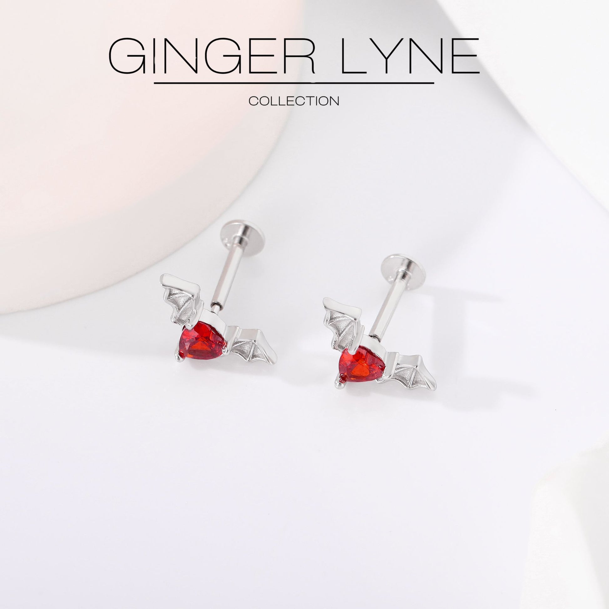 Flying Bat Flat Back Earrings for Women Sterling Silver 16g Cartilage Helix Lobe Body Piercing Stud Ginger Lyne - Silver