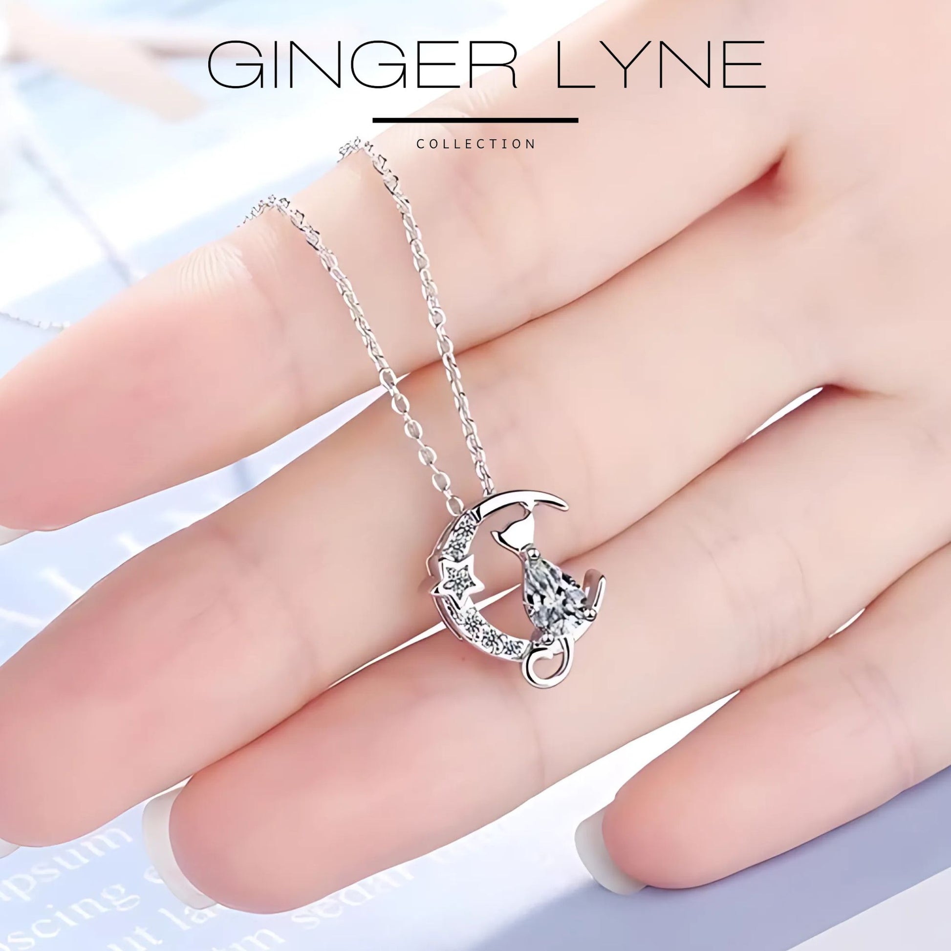 CatonMoonNecklaceforWomenKittenPendantandChainCubicZirconiaGingerLyneCollection_Clear-3
