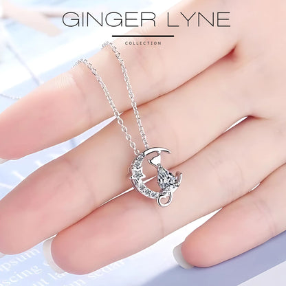 CatonMoonNecklaceforWomenKittenPendantandChainCubicZirconiaGingerLyneCollection_Clear-3