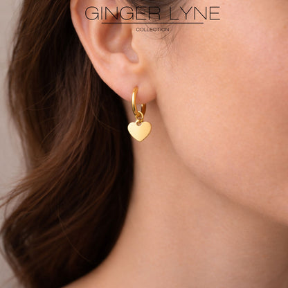 Thin Heart Charm Hoop Earrings by Ginger Lyne Stainless Steel for Lobe Cartilage Piercing Body Jewelry