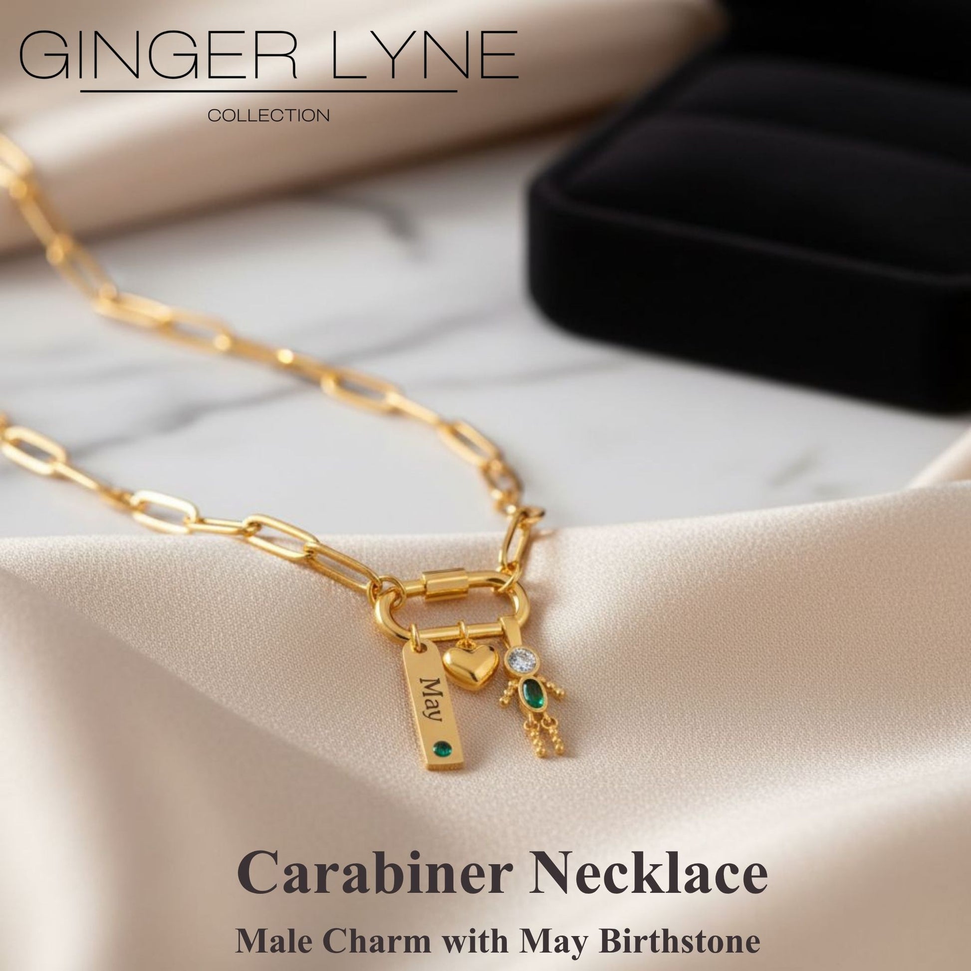 Carabiner Family Birthstone Necklace for Mom or Grandma by Ginger Lyne Stainless Steel CZ Birthday Charms