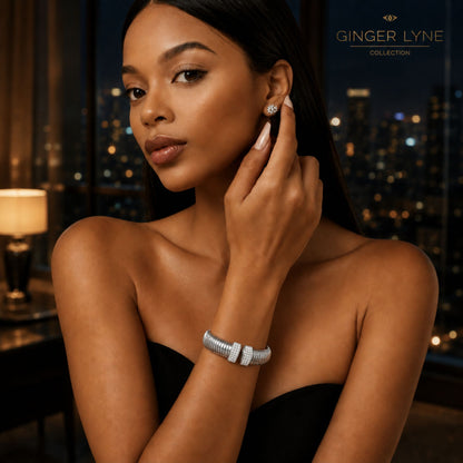 RibbedStretchBangleBraceletforWomenStainlessSteelCubicZirconiaCuffGingerLyneCollection_Gold-7