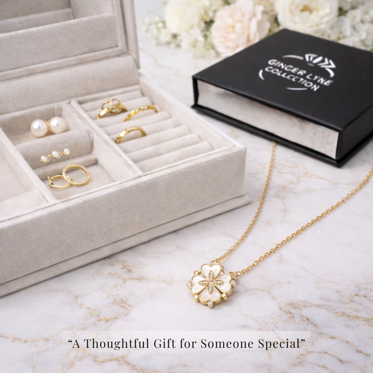 HearttoClover2in1PendantNecklaceforWomenStainlessSteelCZbyGingerLyneCollection_GoldTone-6
