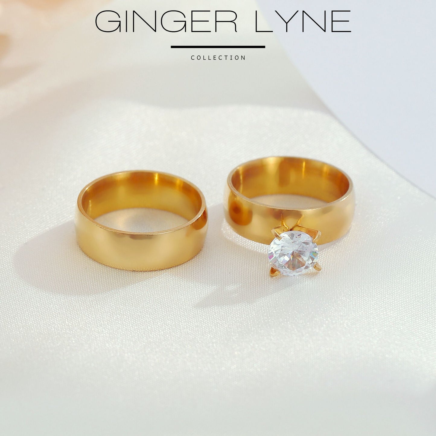 KindallWeddingRingSetforwomenGoldStainlessSteelEngagementRingandBandbyGingerLyne_Gold-3