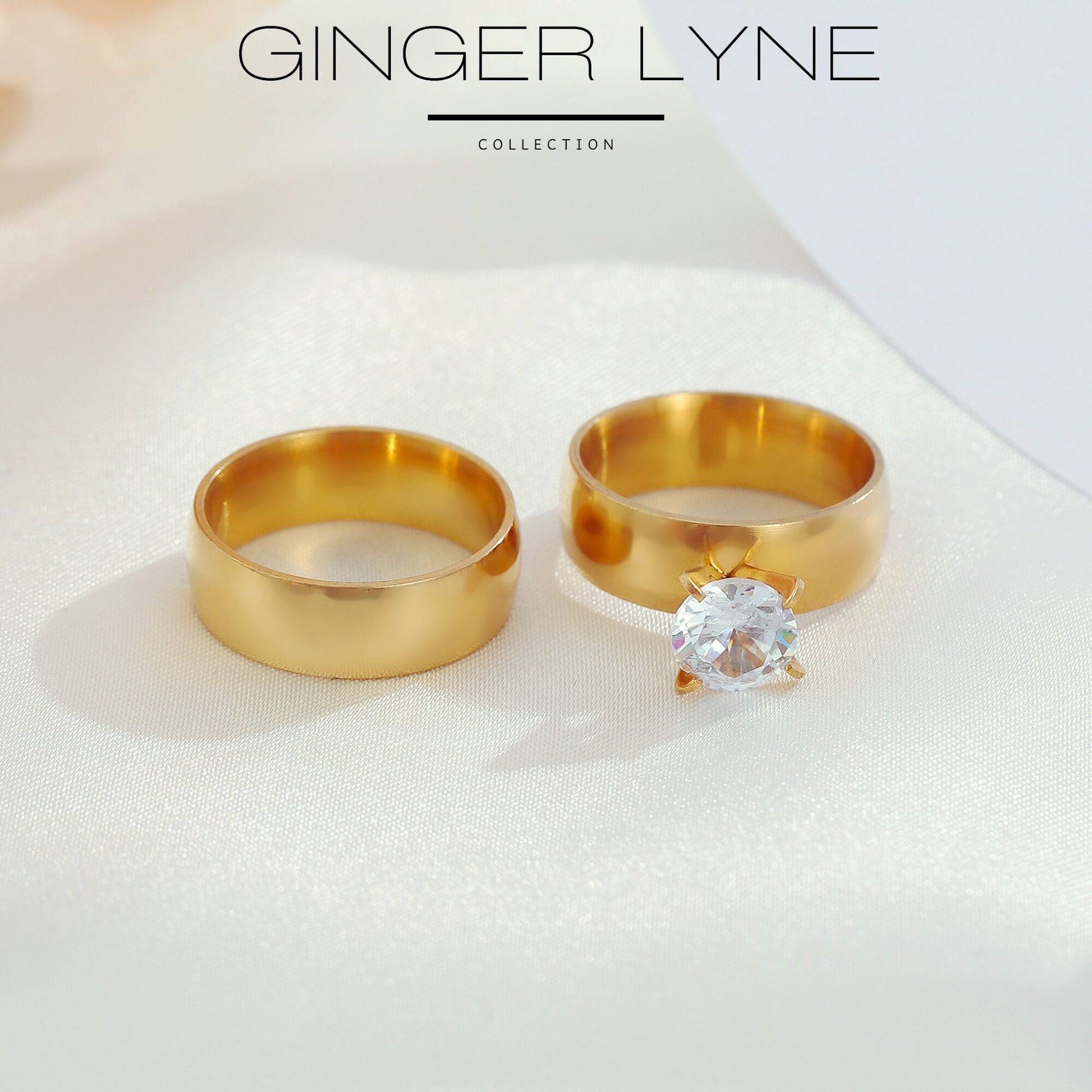 KindallWeddingRingSetforwomenGoldStainlessSteelEngagementRingandBandbyGingerLyne_Gold-3