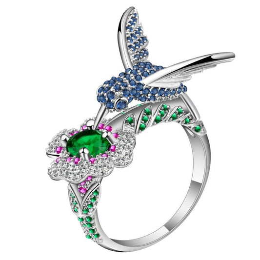 HummingbirdStatementRingBirdBlueCzWomensGingerLyneCollection_Silver-1