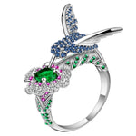 Load image into Gallery viewer, Hummingbird Statement Ring Bird Blue Cz Womens Ginger Lyne Collection - 10
