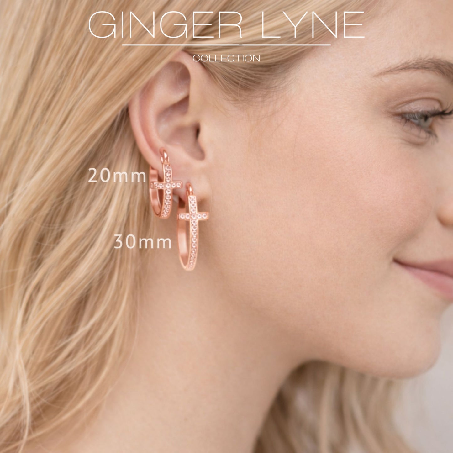 Cross Hoop Earrings for Women Cubic Zirconia Ginger Lyne Collection - Rose Tone-20mm