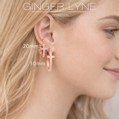 Cross Hoop Earrings for Women Cubic Zirconia Ginger Lyne Collection - Rose Tone-20mm