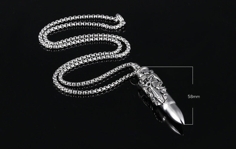 Dragon Bullet Dagger Necklace for Men or Women Stainless Steel Goth Biker Ginger Lyne Collection