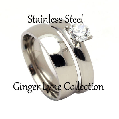 Sabrina Bridal Set Cz Stainless Steel Band Ring Womens Ginger Lyne Collection