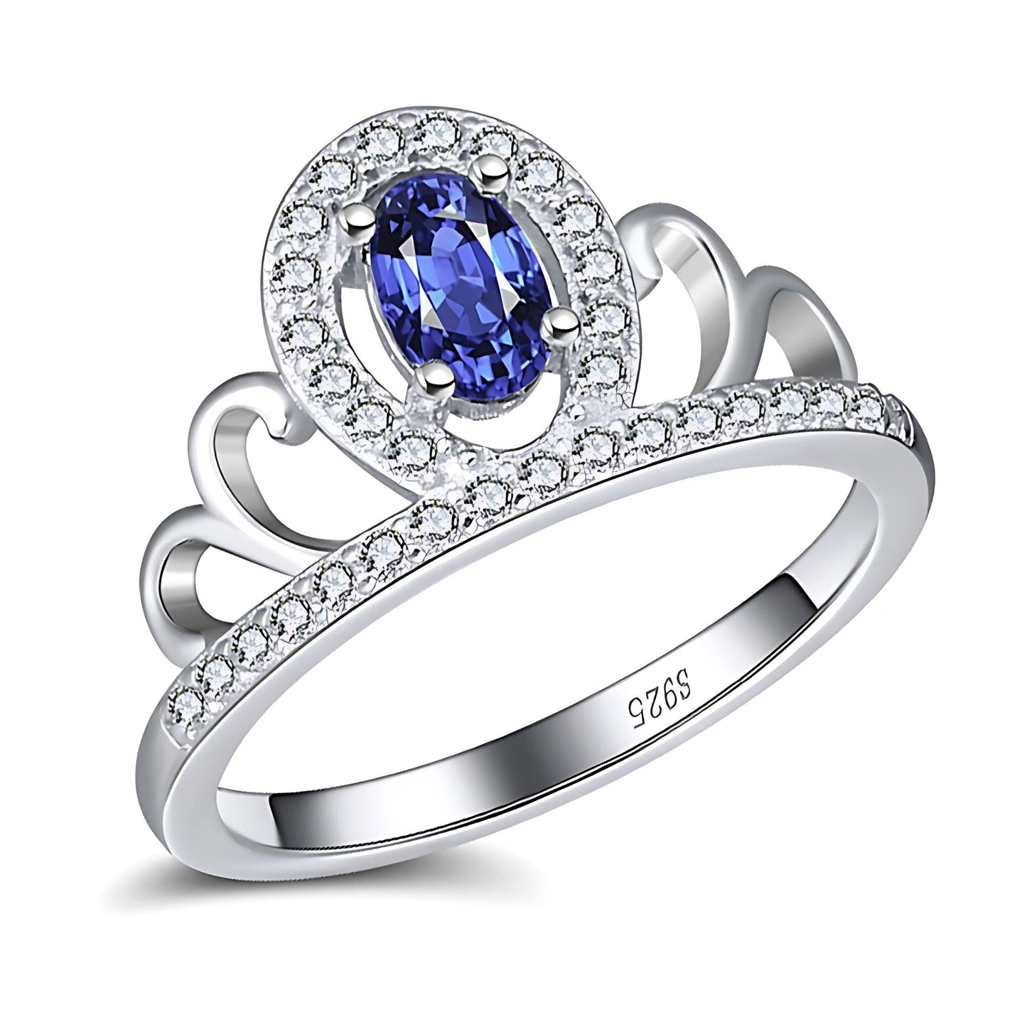 Crown Engagement Enhancer Ring for Women Blue Cz Sterling Silver Ginger Lyne Collection