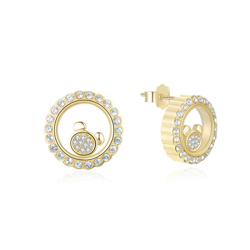 Floating CZ Bear Stud Earrings for Girls and Women Gold Sterling Silver Ginger Lyne Collection - Earrings