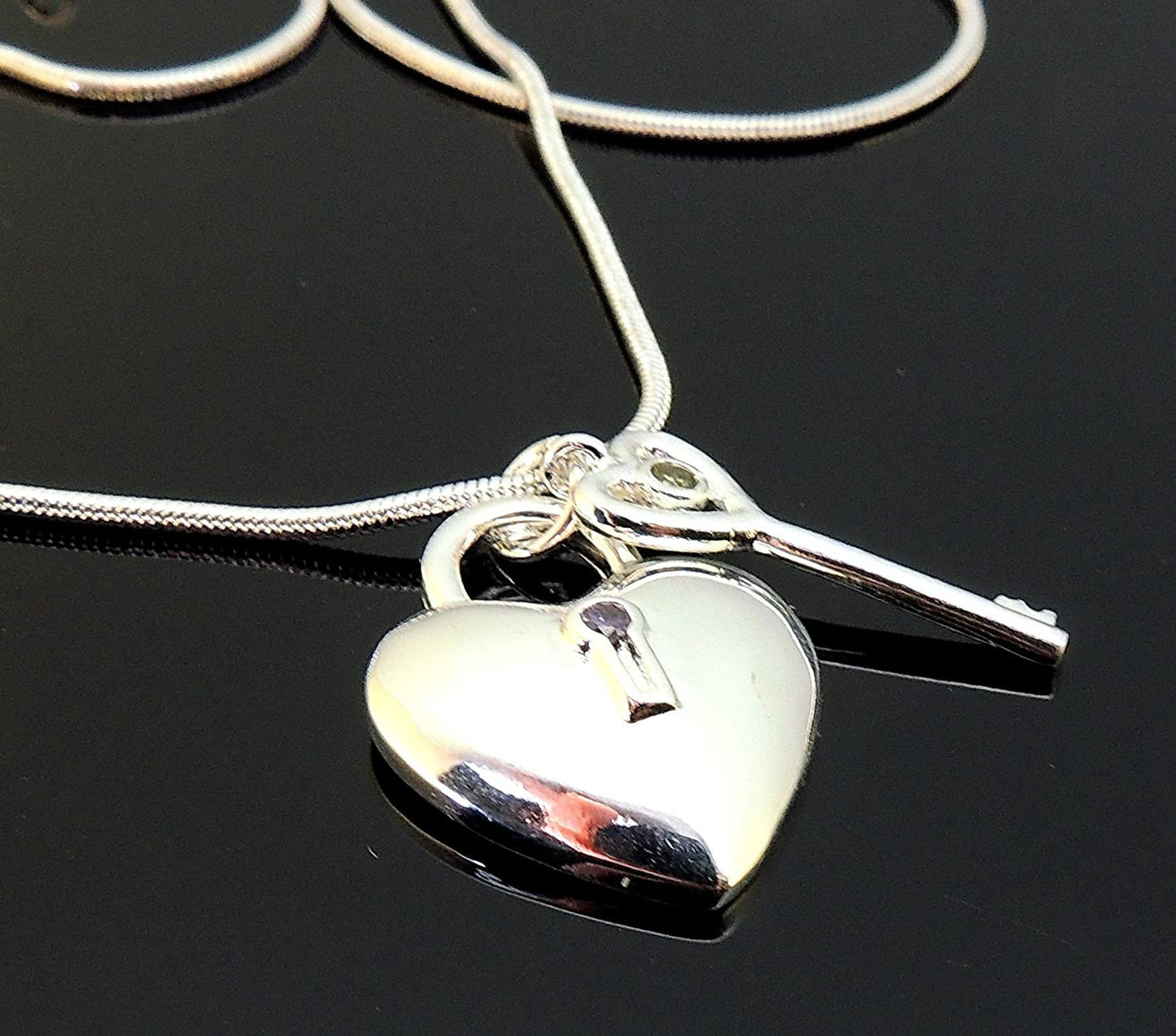 Heart with Key Pendant Necklace Silver Plated Womens Ginger Lyne Collection