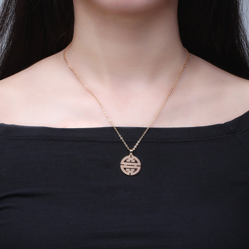 Flower Window Pattern Pendant Necklace for Women Cz Ginger Lyne Collection - Rose Gold