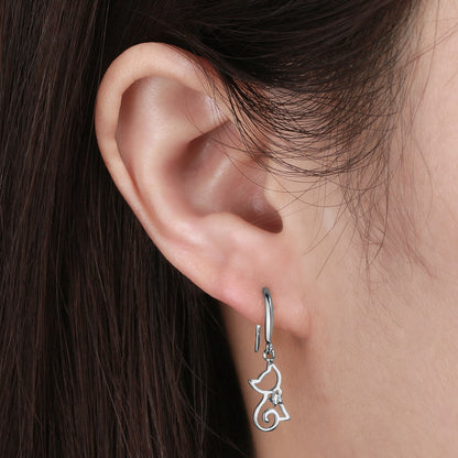 Kitty Cat Hook Dangle Earrings for Women Sterling Silver Ginger Lyne Collection - Silver