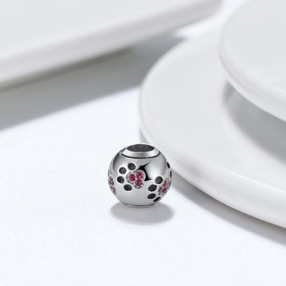 Dog Puppy Paw Print Charm European Bead Pink CZ Sterling Silver Ginger Lyne Collection