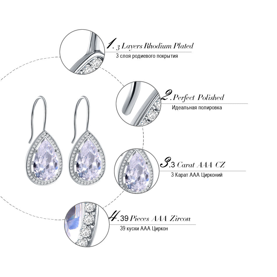 Hook Drop Earrings for Women by Ginger Lyne Teardrop Oval Pear Clear Cubic Zirconia