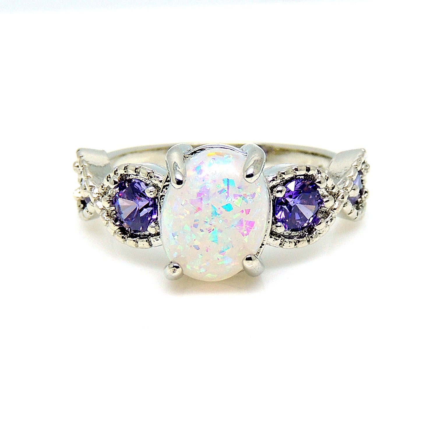 Tatum Statement Ring Oval Shape Fire Opal Purple Cz Womens Ginger Lyne Collection