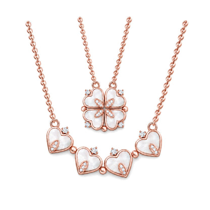 Heart to Clover 2 in 1 Pendant Necklace for Women Rose Gold CZ by Ginger Lyne Collection - Rose Gold Tone