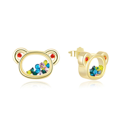 Floating CZ Bear Stud Earrings for Women Gold Over Sterling Silver Girls Ginger Lyne Collection - Earrings