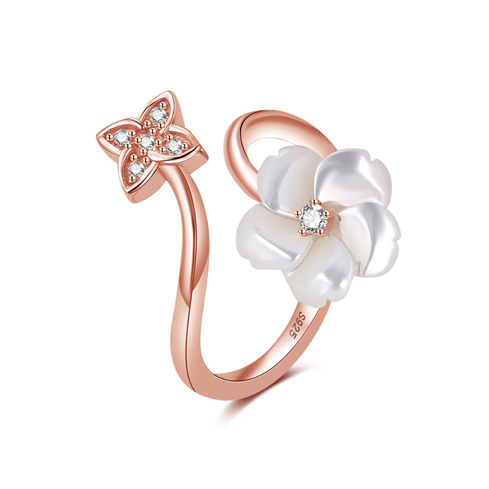 Forget Me Not Flower Adjustable Ring for Women Rose Gold Sterling Silver Ginger Lyne Collection