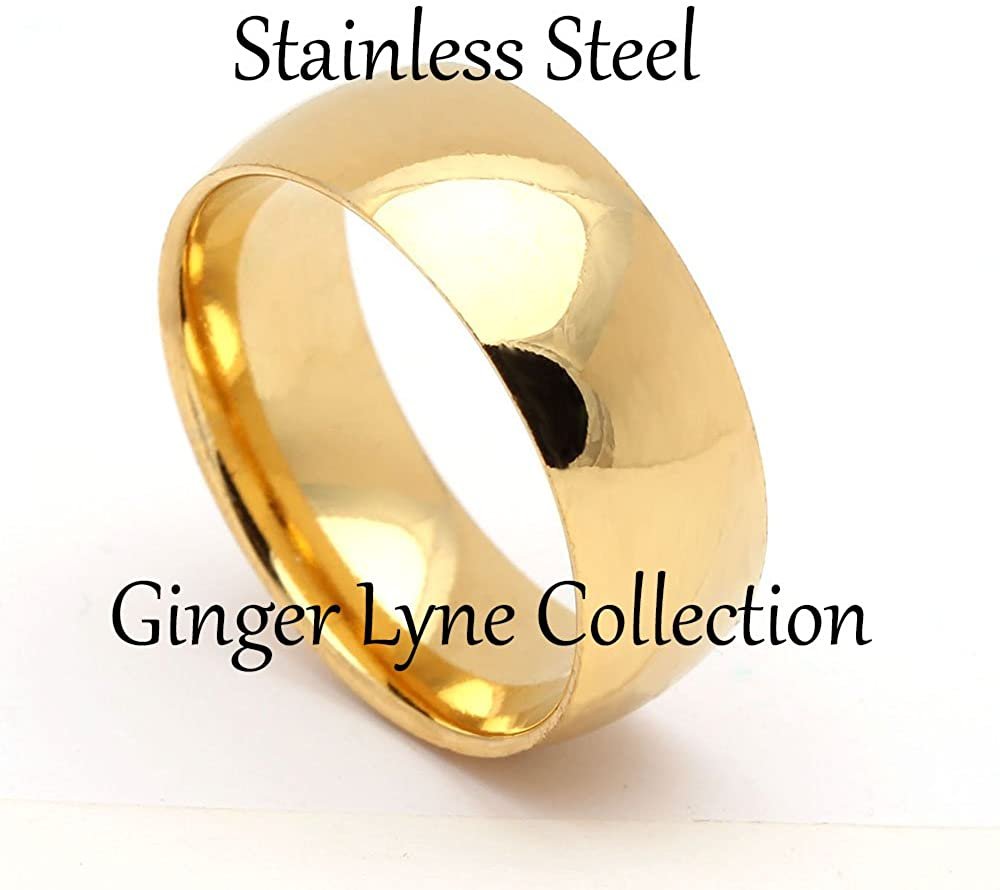 8mm Wedding Band Ring Mens or Womens Gold Stainless Steel Ginger Lyne Collection - 10