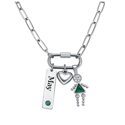 CarabinerFamilyBirthstoneNecklaceforMomorGrandmabyGingerLyneStainlessSteelCZBirthdayCharms_Female-May-Silver-1