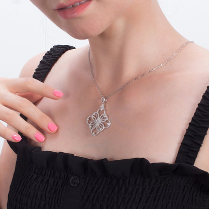 Filigree Flower Pendant Necklace for Women Sterling Silver Cz Ginger Lyne Collection