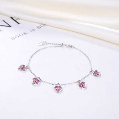 Heart Chain Bracelet for Women Sterling Silver Pink Cubic Zirconia Ginger Lyne Collection