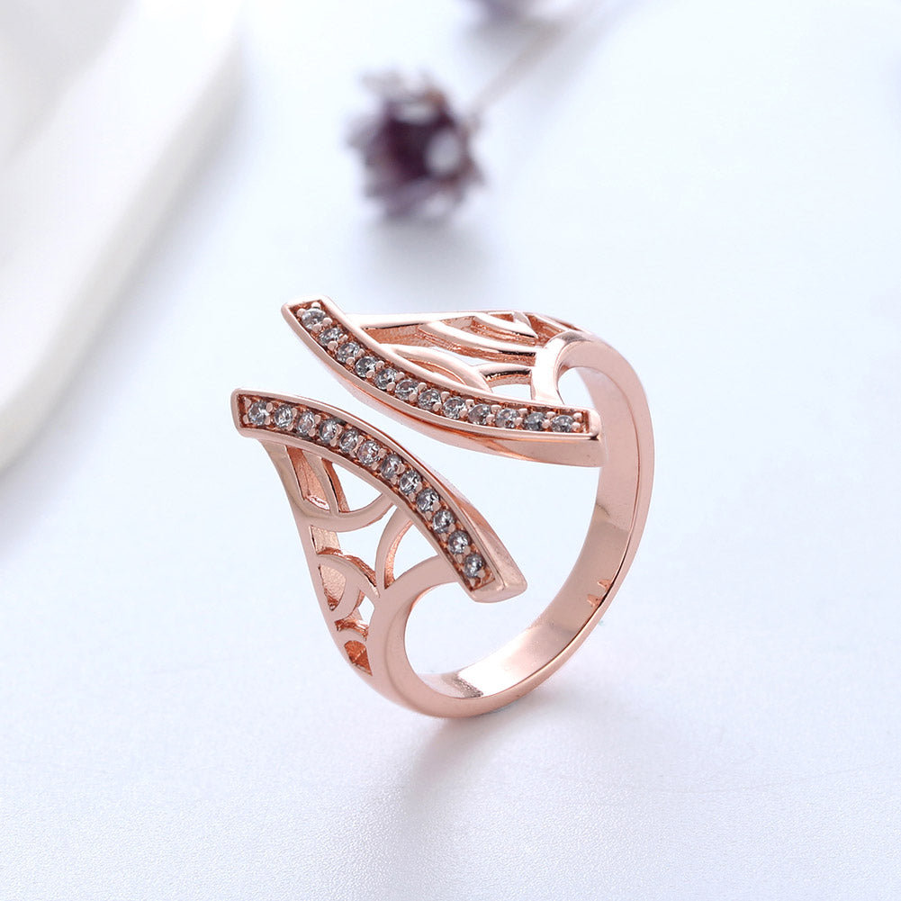 Window Pattern Adjustable Ring for Women Cz Gold Plated Ginger Lyne Collection - Rose Gold