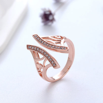 Window Pattern Adjustable Ring for Women Cz Gold Plated Ginger Lyne Collection - Rose Gold