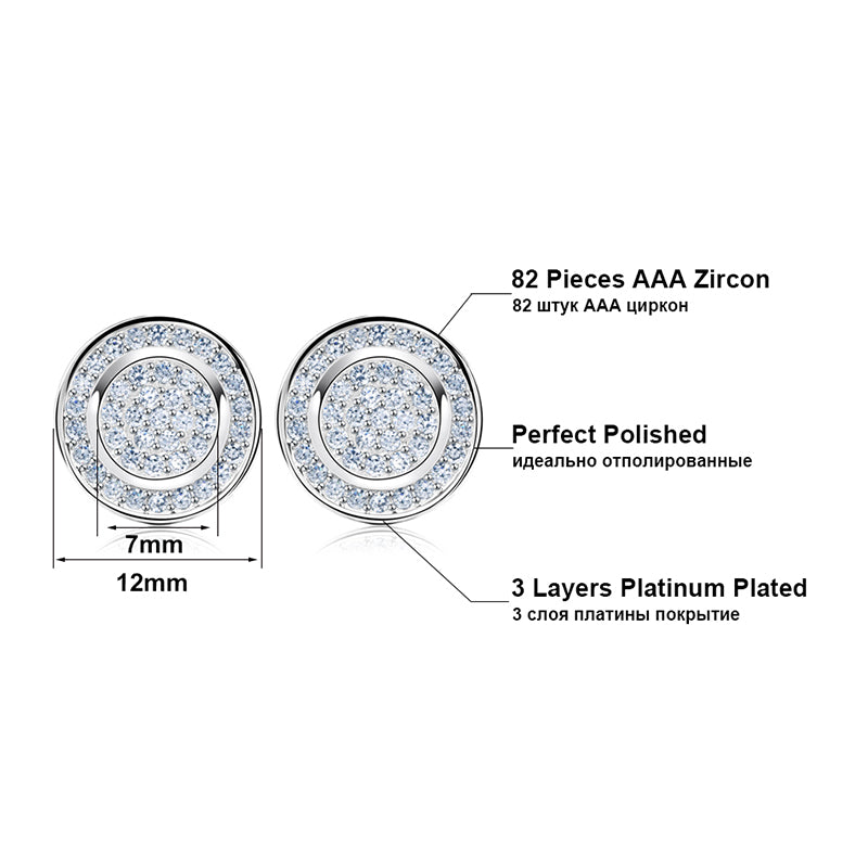 Round Stud Earrings for Women 3D CZ Iced Out White Gold Plated Ginger Lyne Collection - Silver