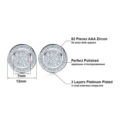 Round Stud Earrings for Women 3D CZ Iced Out White Gold Plated Ginger Lyne Collection - Silver