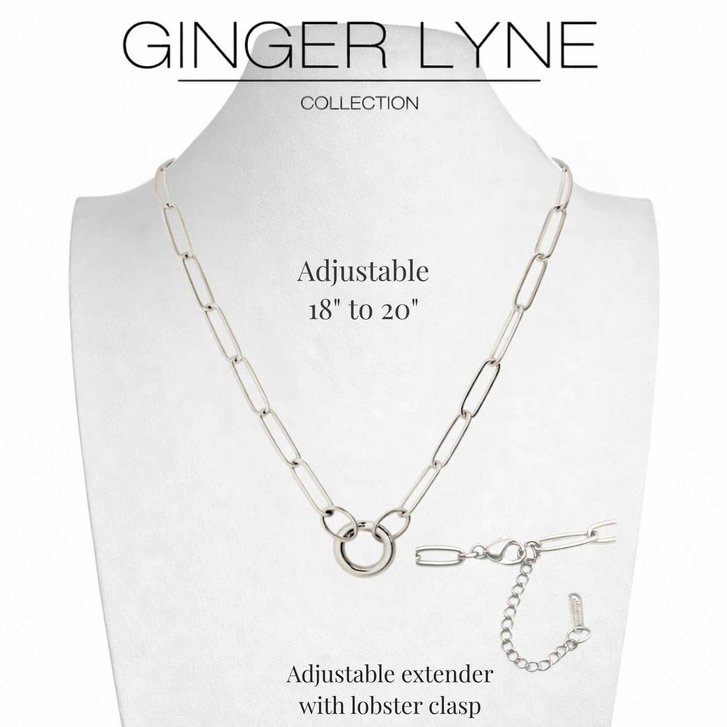 Carabiner Charm Necklace for Women Paperclip Chain Round Carabiner Holder Stainless Steel by Ginger Lyne - 12mm/Silver
