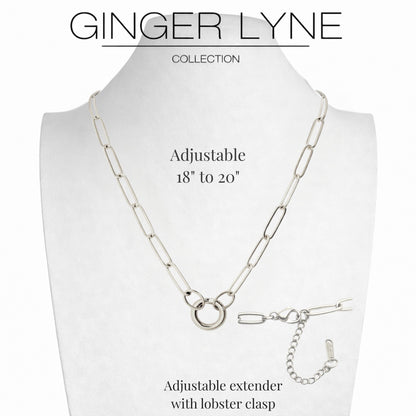 Carabiner Charm Necklace for Women Paperclip Chain Round Carabiner Holder Stainless Steel by Ginger Lyne - 12mm/Silver