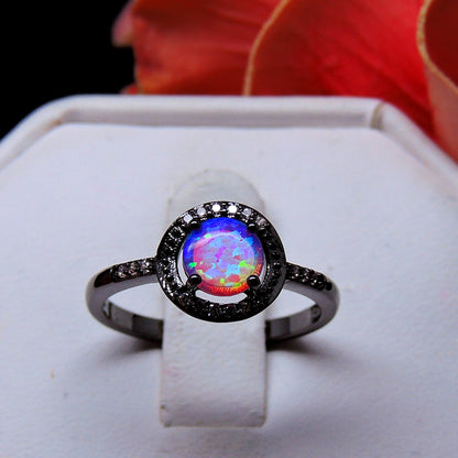 Brynn Statement Ring Black Plated Simulated Fire Opal Cz Ginger Lyne Collection