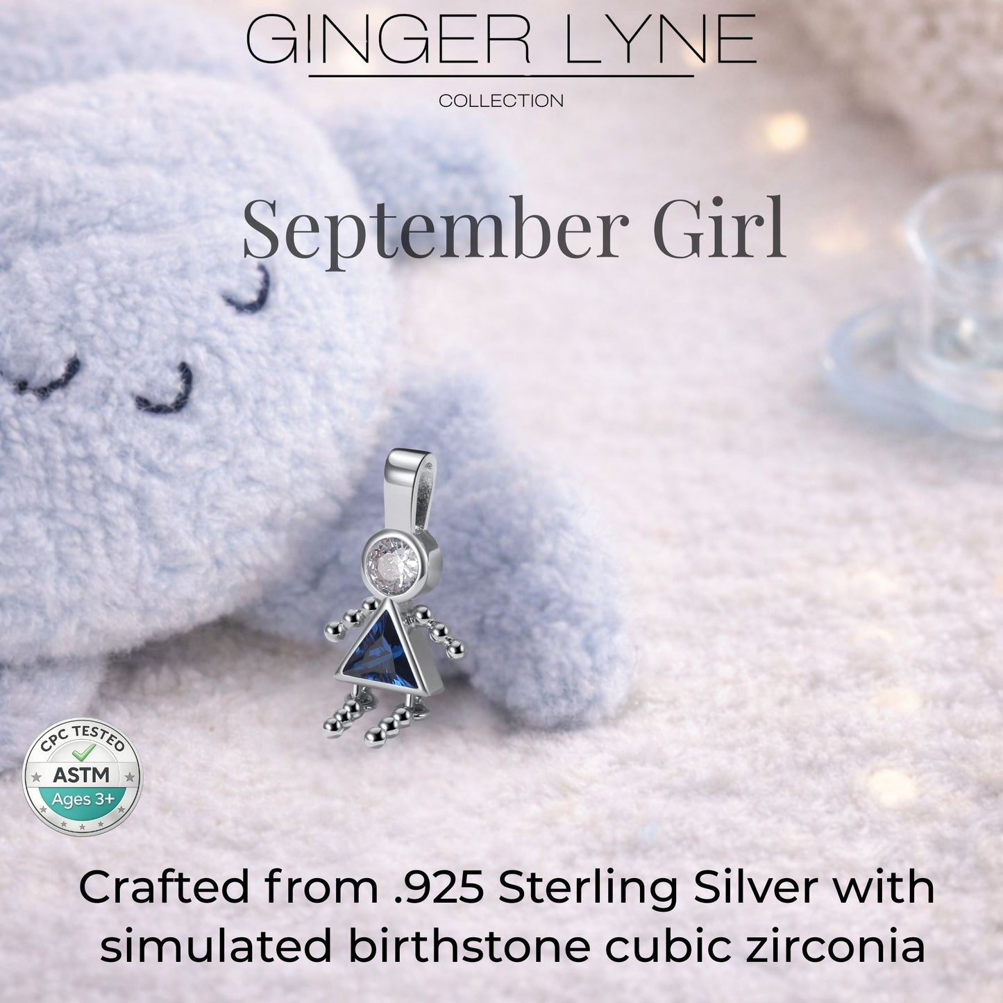 Baby Girl Birthstone Charm Children Pendants for Mom or Grandma Necklace by Ginger Lyne CZ Sterling Silver - Girl September