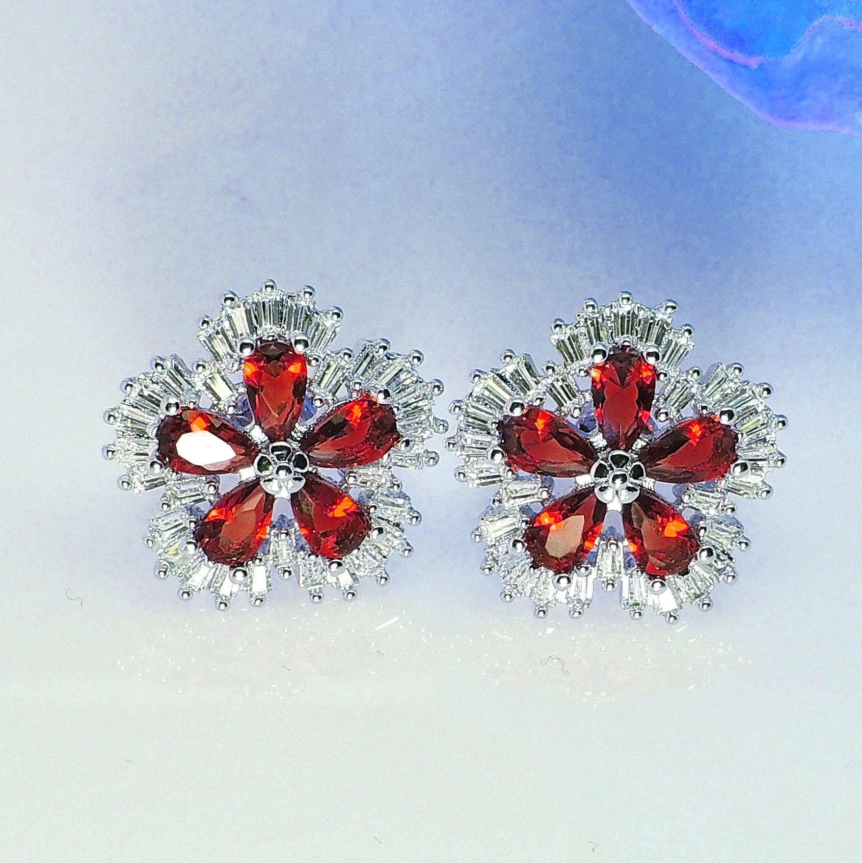 Camran Blue or Red Stud Earrings Cubic Zirconia Ginger Lyne Collection - Red