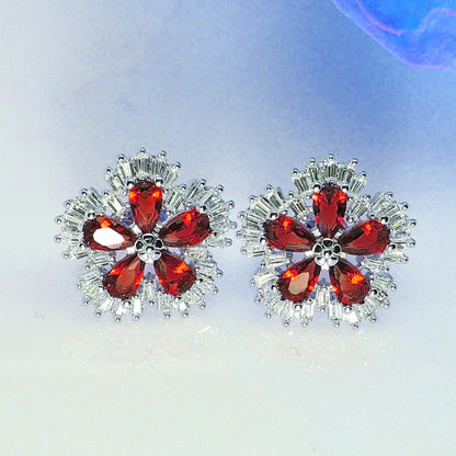 Camran Blue or Red Stud Earrings Cubic Zirconia Ginger Lyne Collection - Red